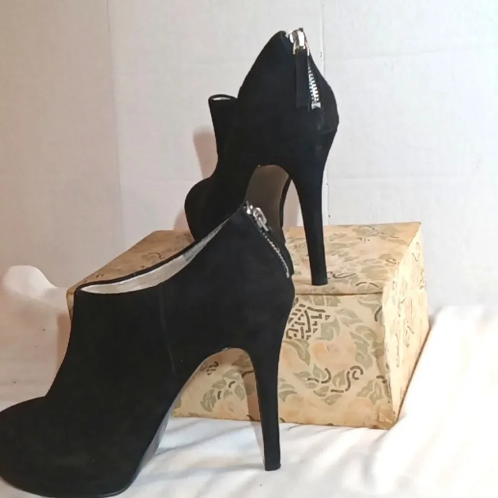 Nine West Heywire Black Leather Zipper Platform Stiletto Bootie  4